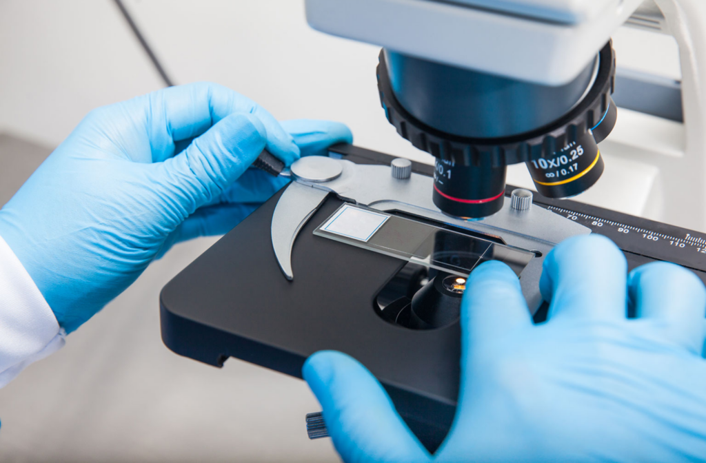 Adjusting slide on microscope stage