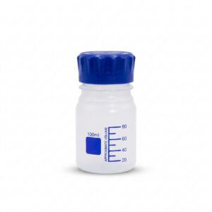 Plastic PP Reagent Bottle, graduated, 100ml, with Blue GL45 Lid
