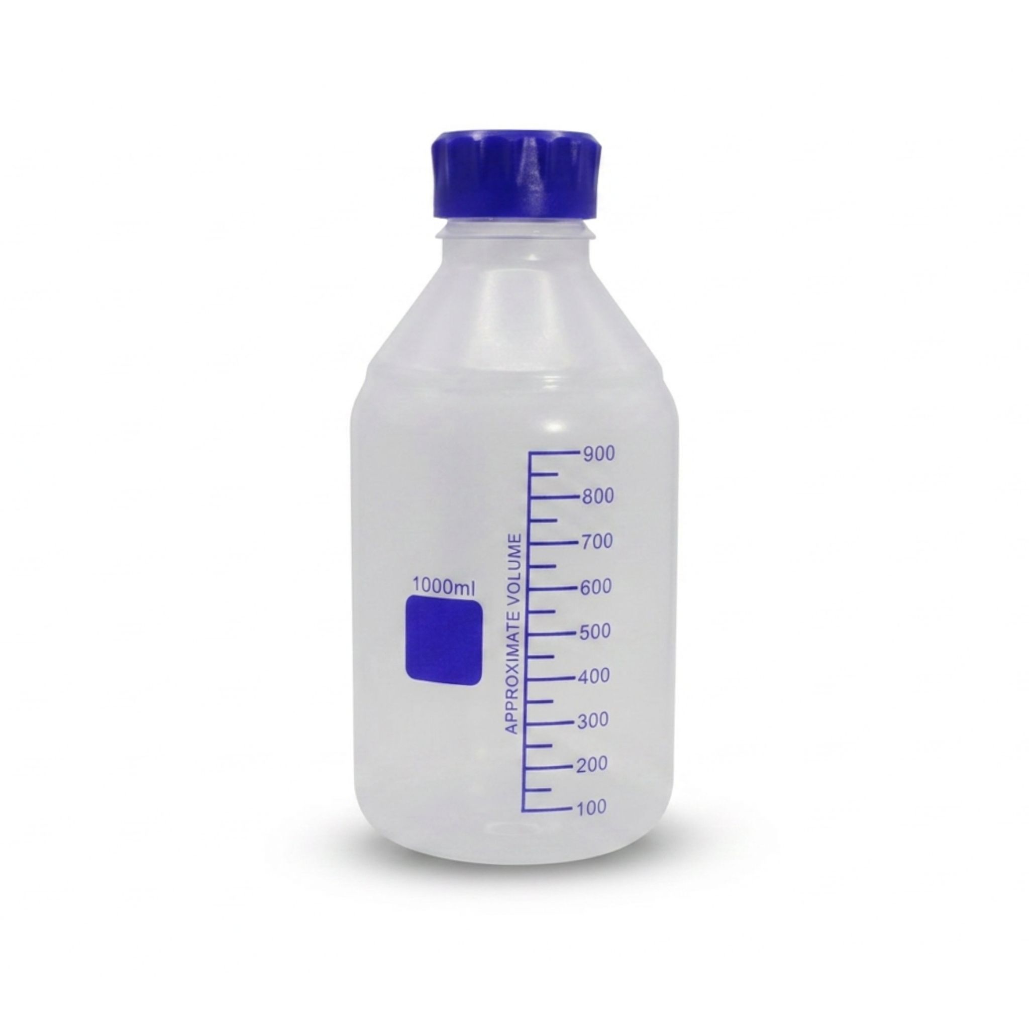 Plastic PP Reagent Bottle, graduated, 1000ml, with Blue GL45 Lid, EACH