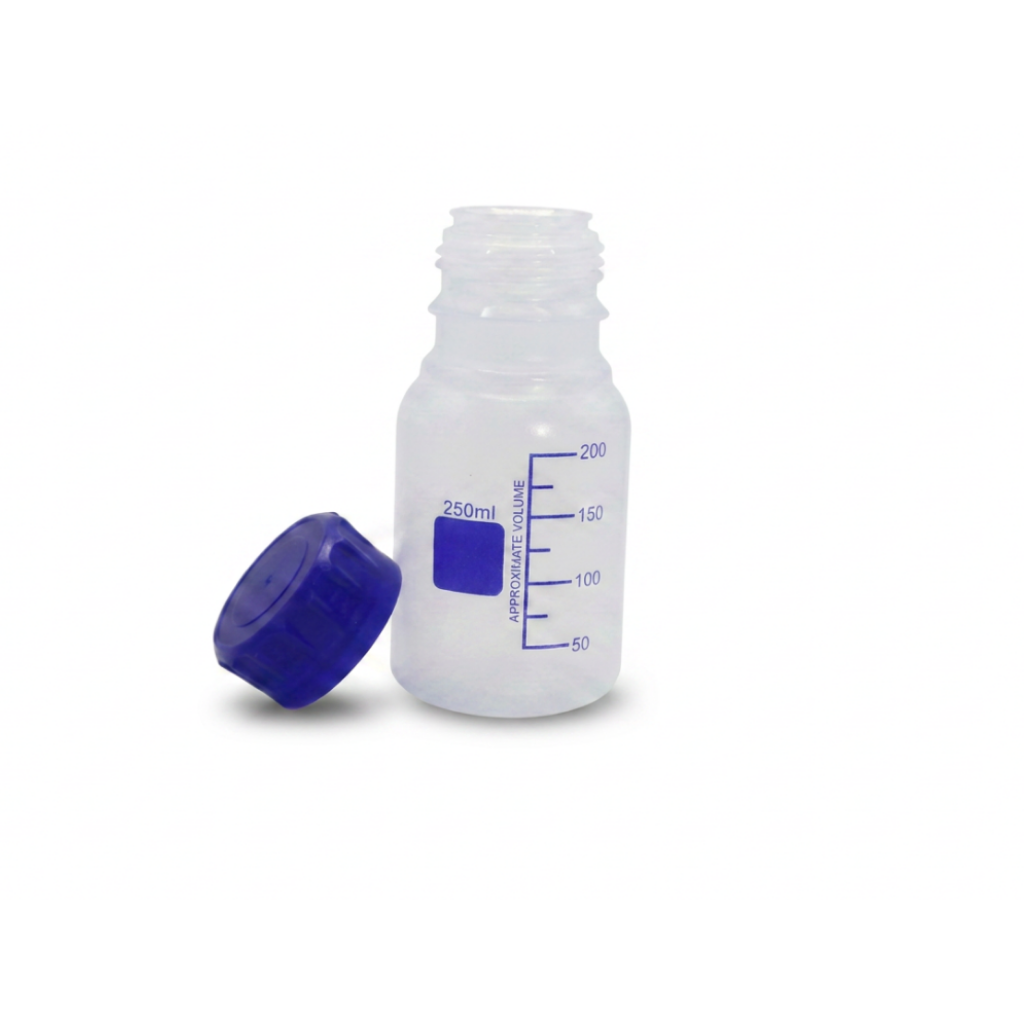 Plastic PP Reagent Bottle, graduated, 250ml, with Blue GL45 Lid, EACH - Image 2