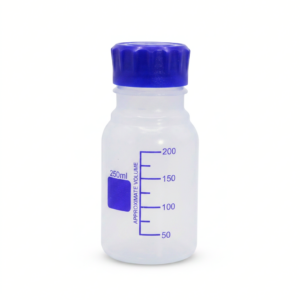 Plastic PP Reagent Bottle, graduated, 250ml, with Blue GL45 Lid, EACH