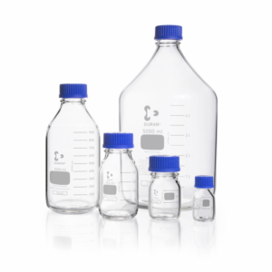 DURAN® Laboratory bottle, clear, graduated, GL 45, with screw-cap and pouring ring (PP), 5000 ml, EACH
